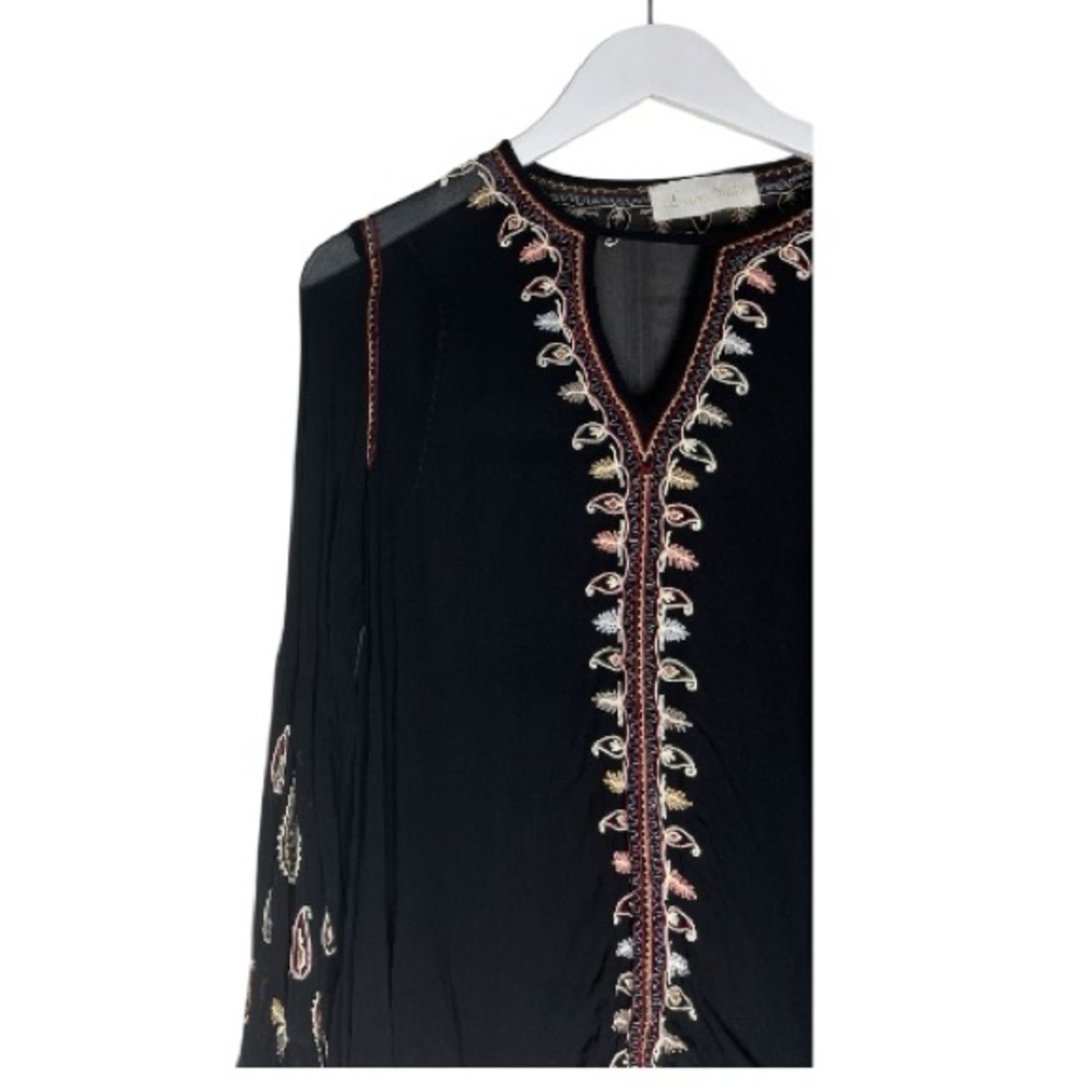 LOVE SAM ANTHROPOLOGIE Semi Sheer Paisley Boho V Cut Peasant Blouse Black Small - Picture 3 of 13